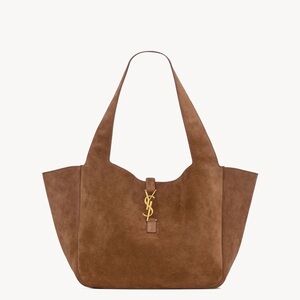 Yves Saint Laurent Tan Suede Tote with Gold Accent
